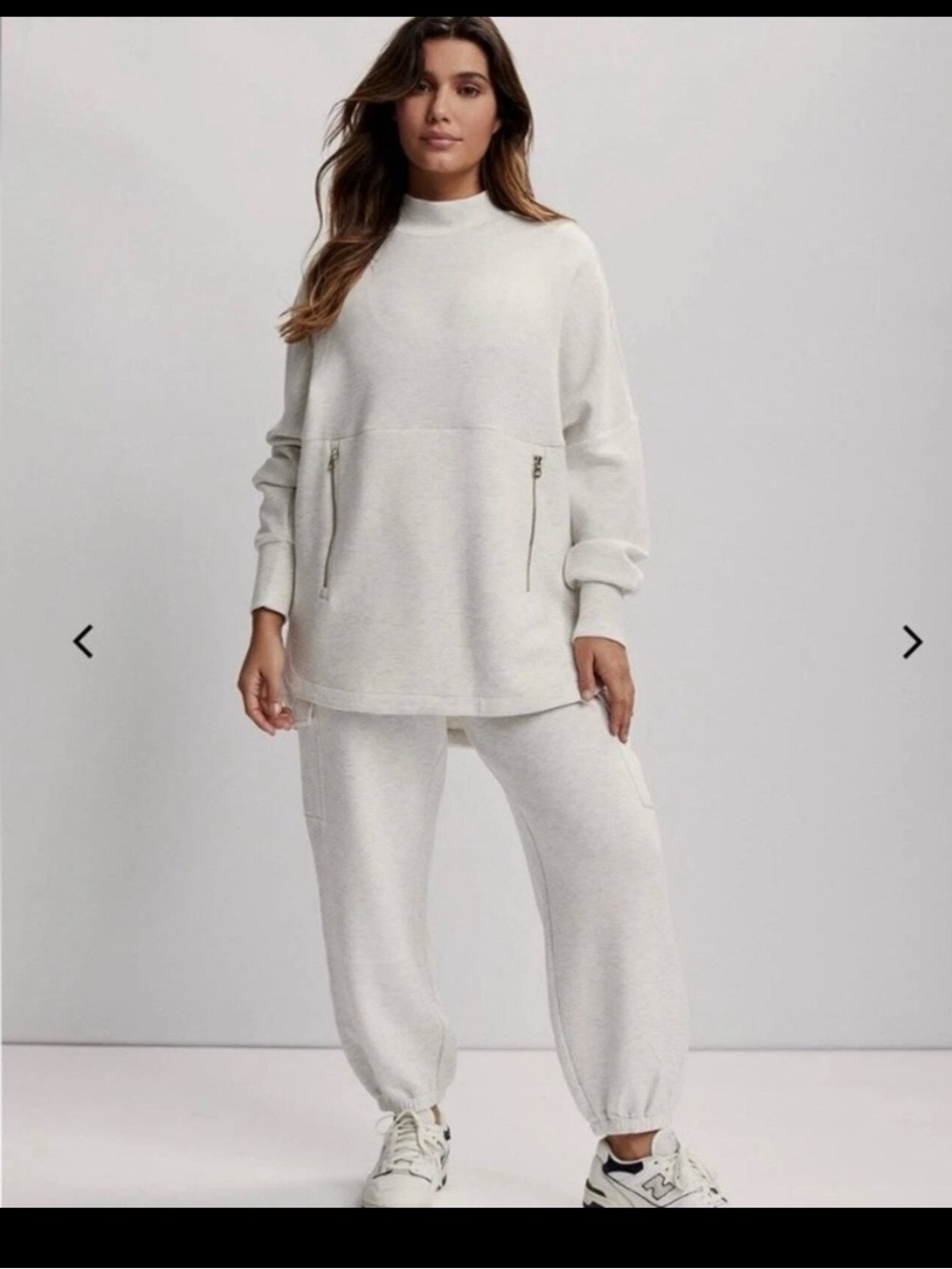 Varley Cream High-Neck Cowl Pullover with Front Zip Pockets